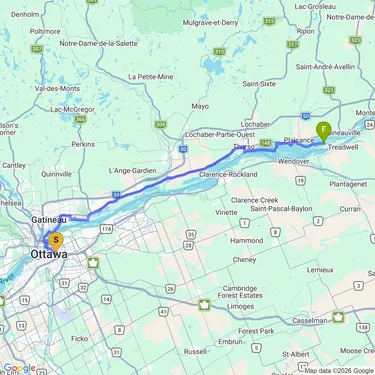 map of Ottawa to Plaisance