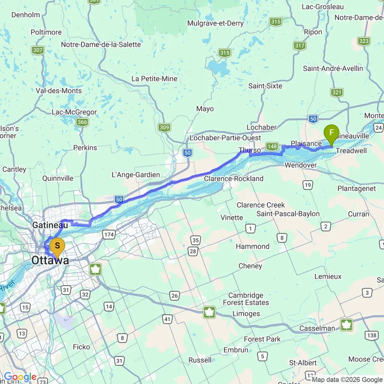 Map of Ottawa to Plaisance
